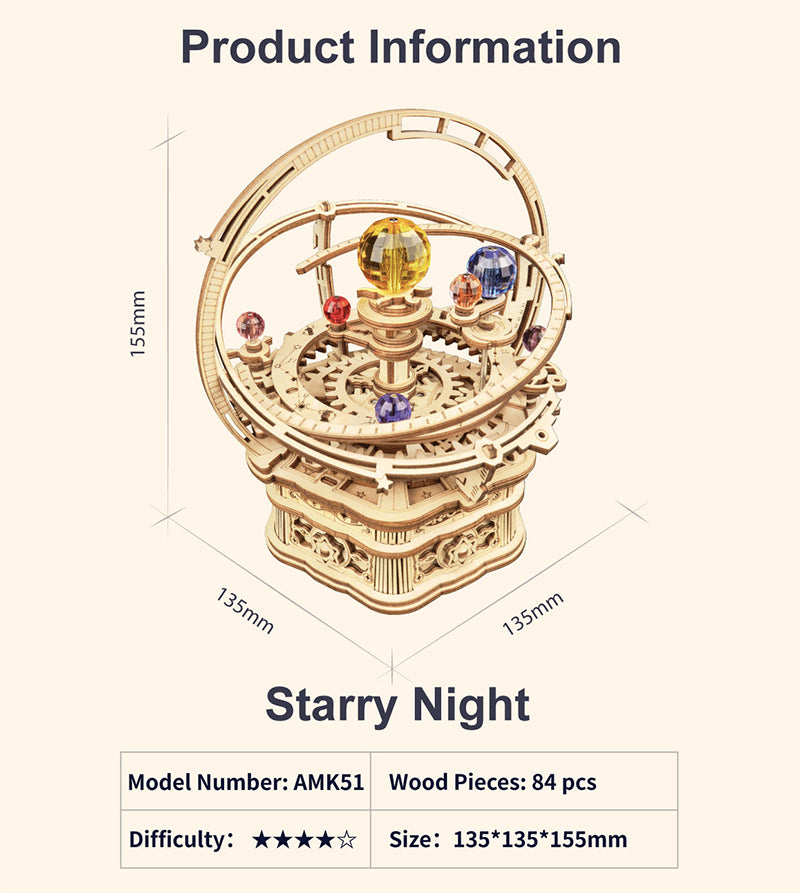 Wooden Starry Night Mechanical Music Box 3D Wooden Puzzle AMK51 8