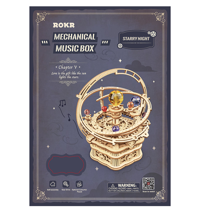 Wooden Starry Night Mechanical Music Box 3D Wooden Puzzle AMK51 9