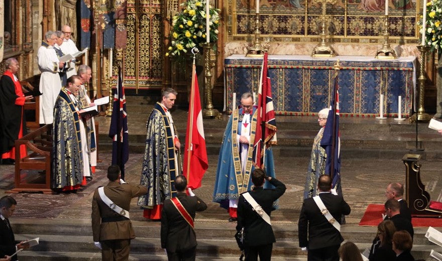 Image of Westminster Abbey using an altar frontal - made with our 'Gothic' silk damask in blue.