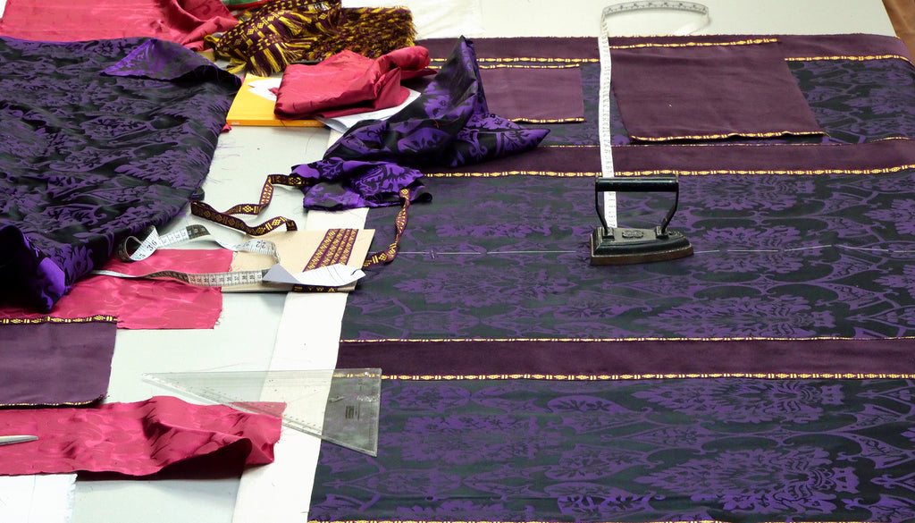 Our workroom, working on a Lenten altar frontal in Black & Purple 'Gothic