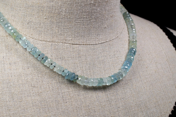 Aquamarine Bead Hand Knotted Silk Cord Necklace