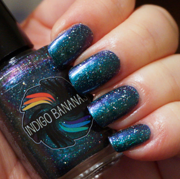 Nature of Your Reality - teal/bright green-blue multichrome linear hol ...