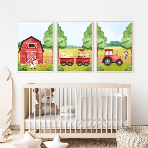 Farm Animals Nursery Decor Poster Art Print - Set of 3