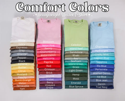 Comfort Colors Size and Color Chart – Peachy Keen Prints