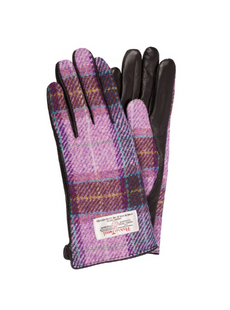 WOMEN'S HARRIS TWEED & BLACK LEATHER GL PINK/LILAC CHECK