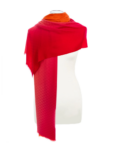 DIP DYE DAMIER CASHMERE STOLE RED ROUGE/MANDARIN