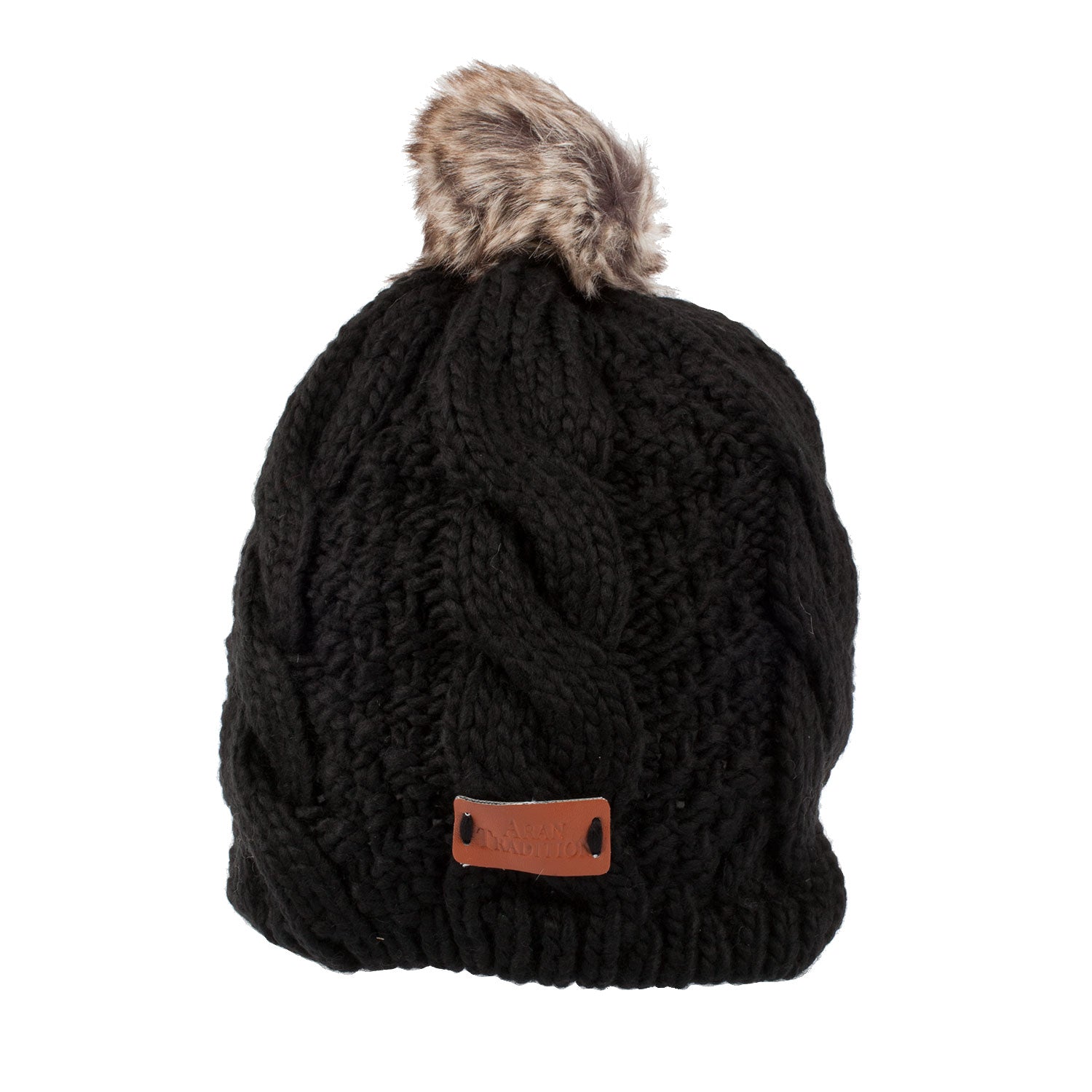 Aran Tradition Knitted Black Tammy Hat With Pom Pom | Dunedin Cashmere