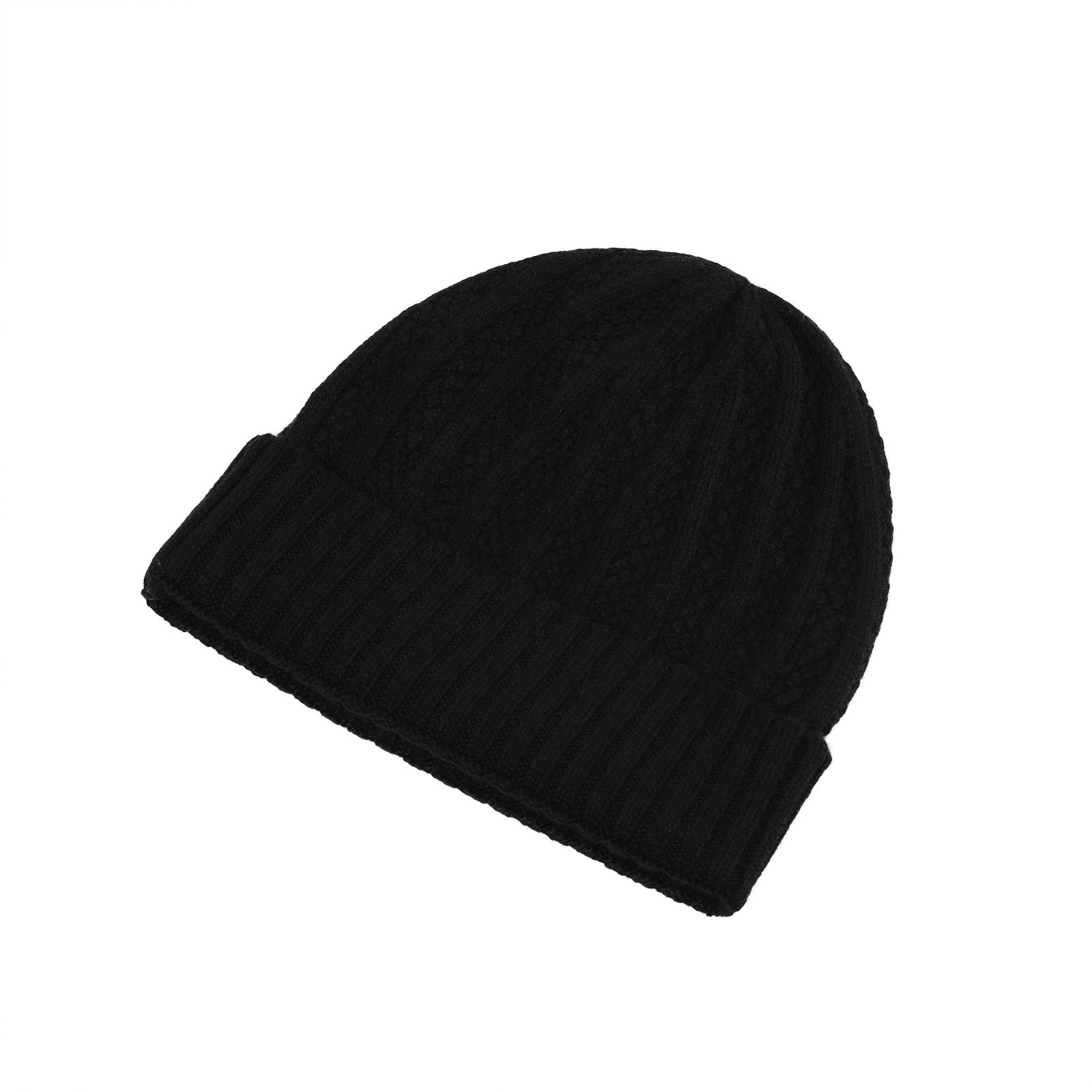 Gents Seed Stitch Rib Turn Up Beanie Black | Dunedin Cashmere