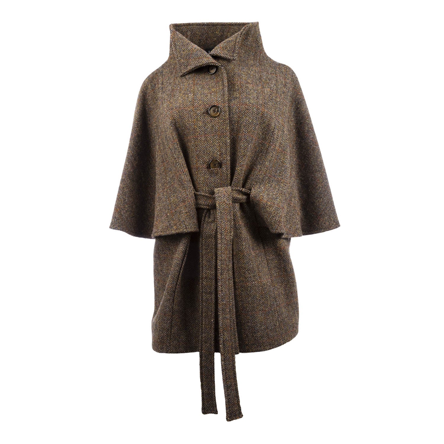 Harris Tweed Cape Jacket Brown Check | Dunedin Cashmere