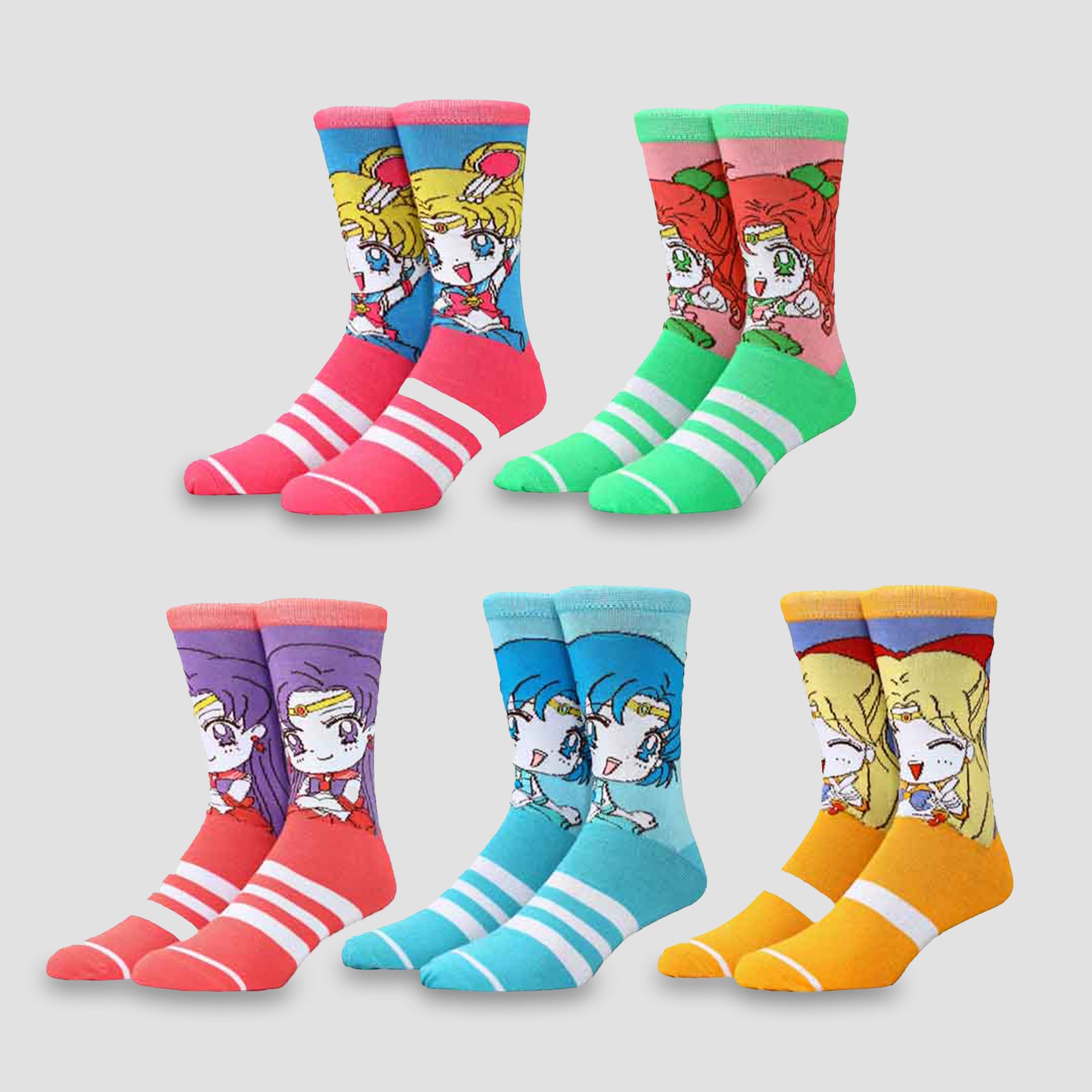 Sailor Scouts Sailor Moon Crystal Crew Socks 5 Pair Set Collectors Outpost 