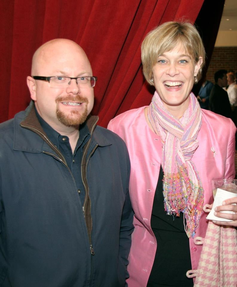 Heidi in pink at an event with a friend