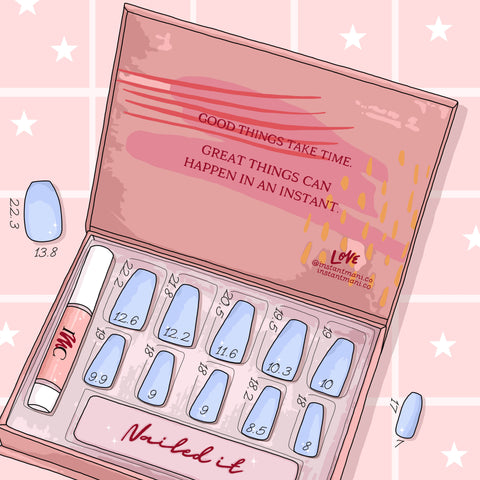 Illustration Instant Mani short press-on nails size guide