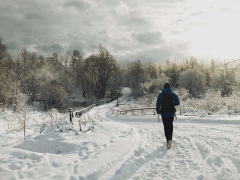 Person in winter gear walking in the snow