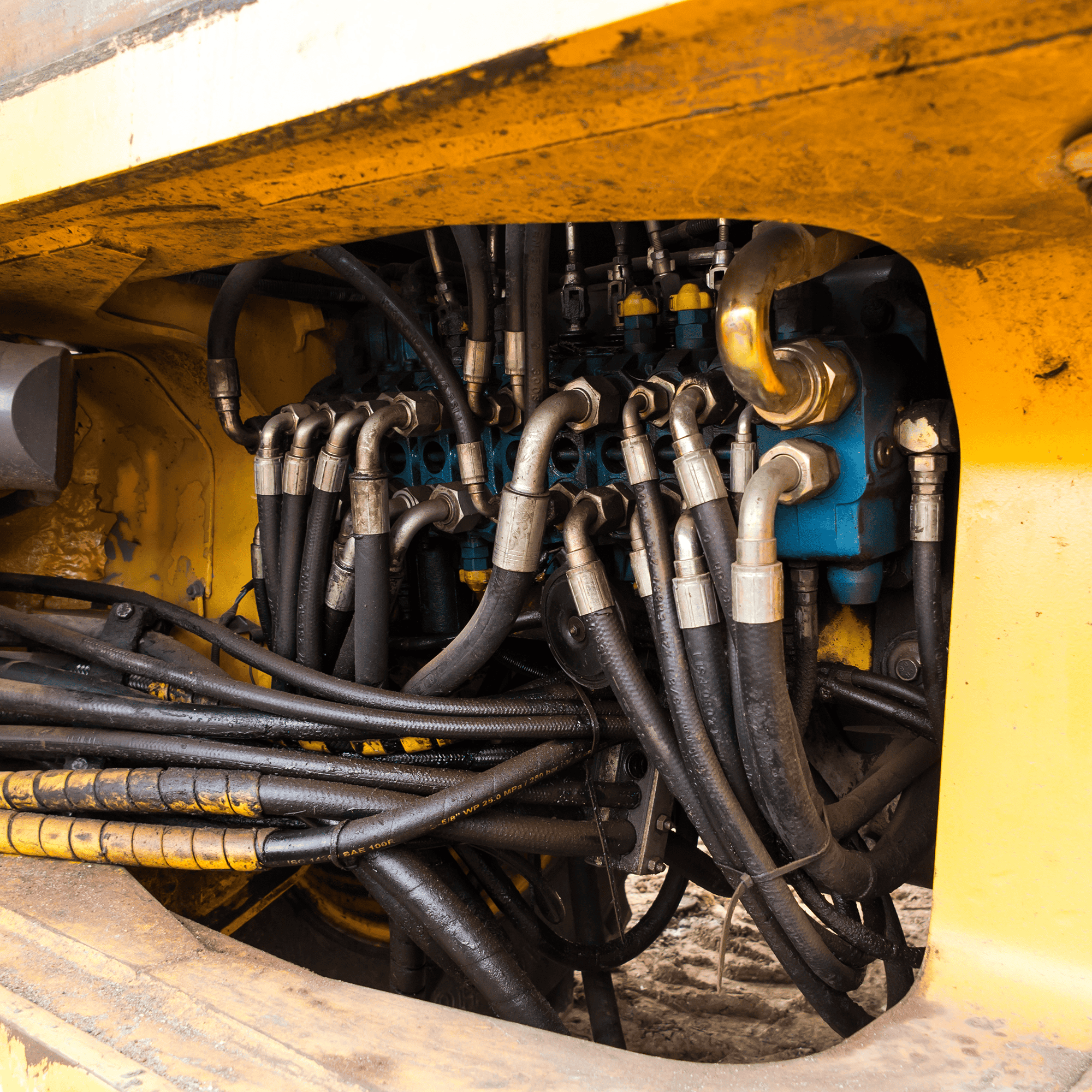 A shot of the engine compartment of an excavator