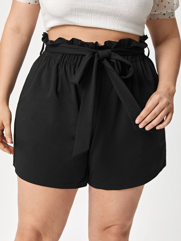 PLUS SIZE CHAMBRAY PAPERBAG WAIST SHORTS – Luxquisite Clothing