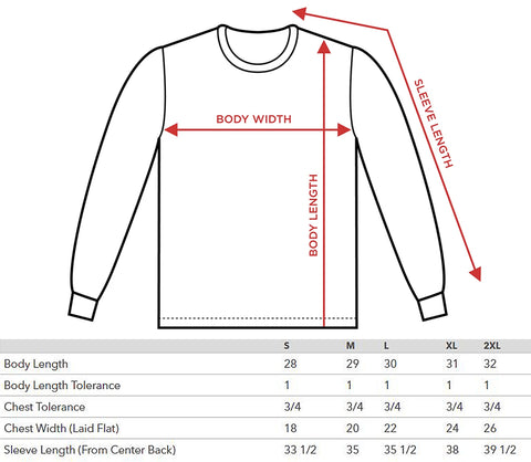 long sleeve tee size chart