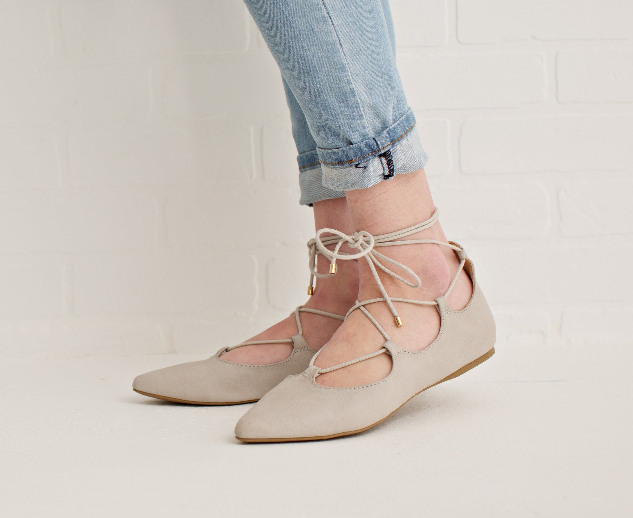 LACE UP FLATS - LIGHT GRAY – Simply Reese