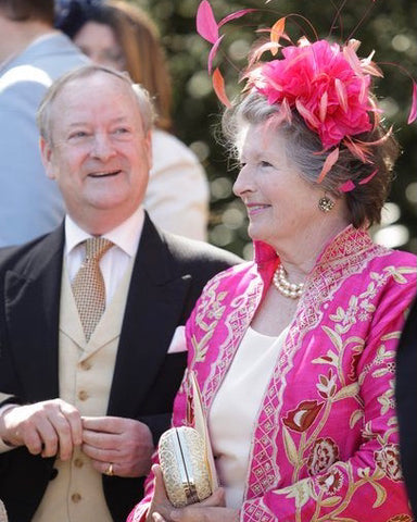 Patricia Pennefather wears Memsahib Shocking Pink Princess Jacket at a wedding in Testimonial 