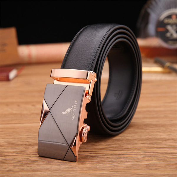 Leather Belt with Automatic Locking Feature in Gold, Silver, and Tungs ...