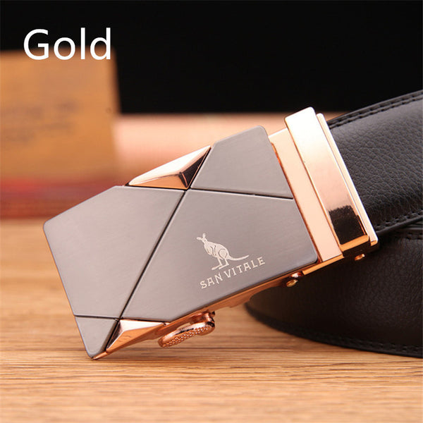 Leather Belt with Automatic Locking Feature in Gold, Silver, and Tungs ...