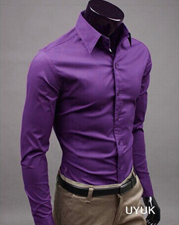 purple dress shirt outfit
