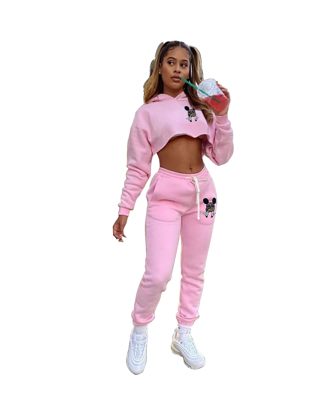 Baby Pink Solid Crop Top Hoodie – BongSwag