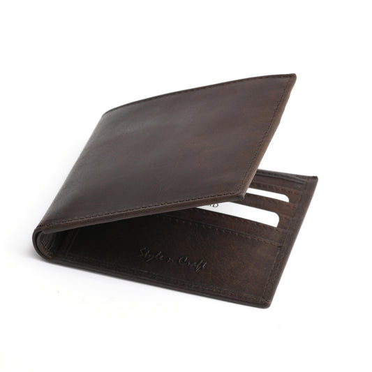 Bifold Hipster Wallet with Zipper Pocket in Dark Brown Leather