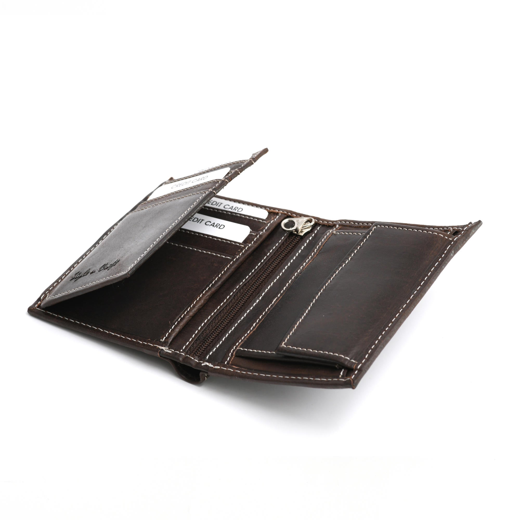 391007 Hipster Wallet with Flap in Dark Brown Leather | Style n Craft
