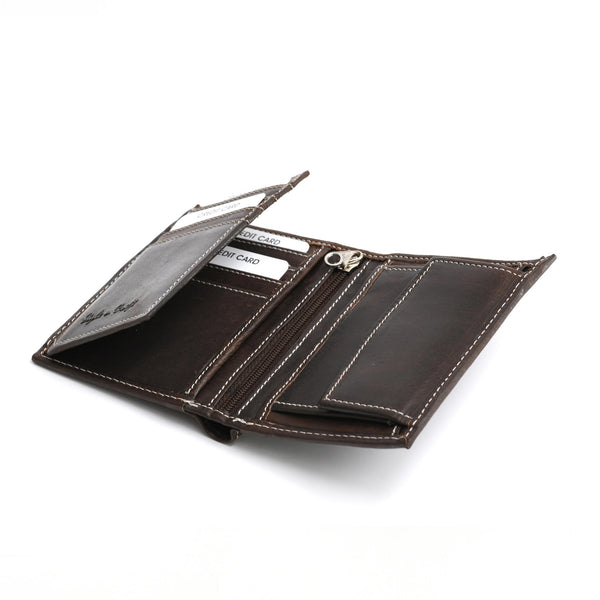 Hipster Wallet with Flap in Dark Brown Leather | Style n Craft | #391007