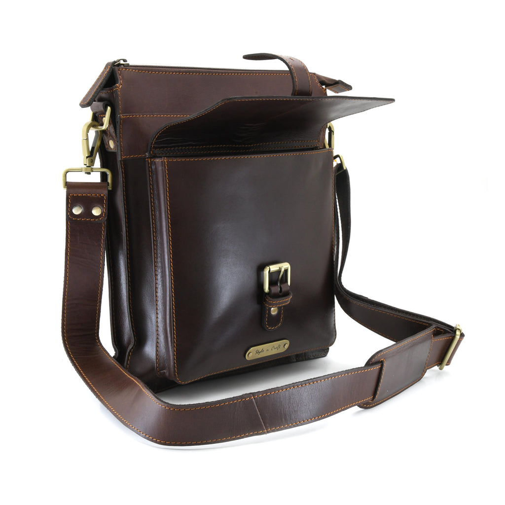 Cross Body Tall Satchel Bag in Dark Brown Full Grain Leather | Style n ...