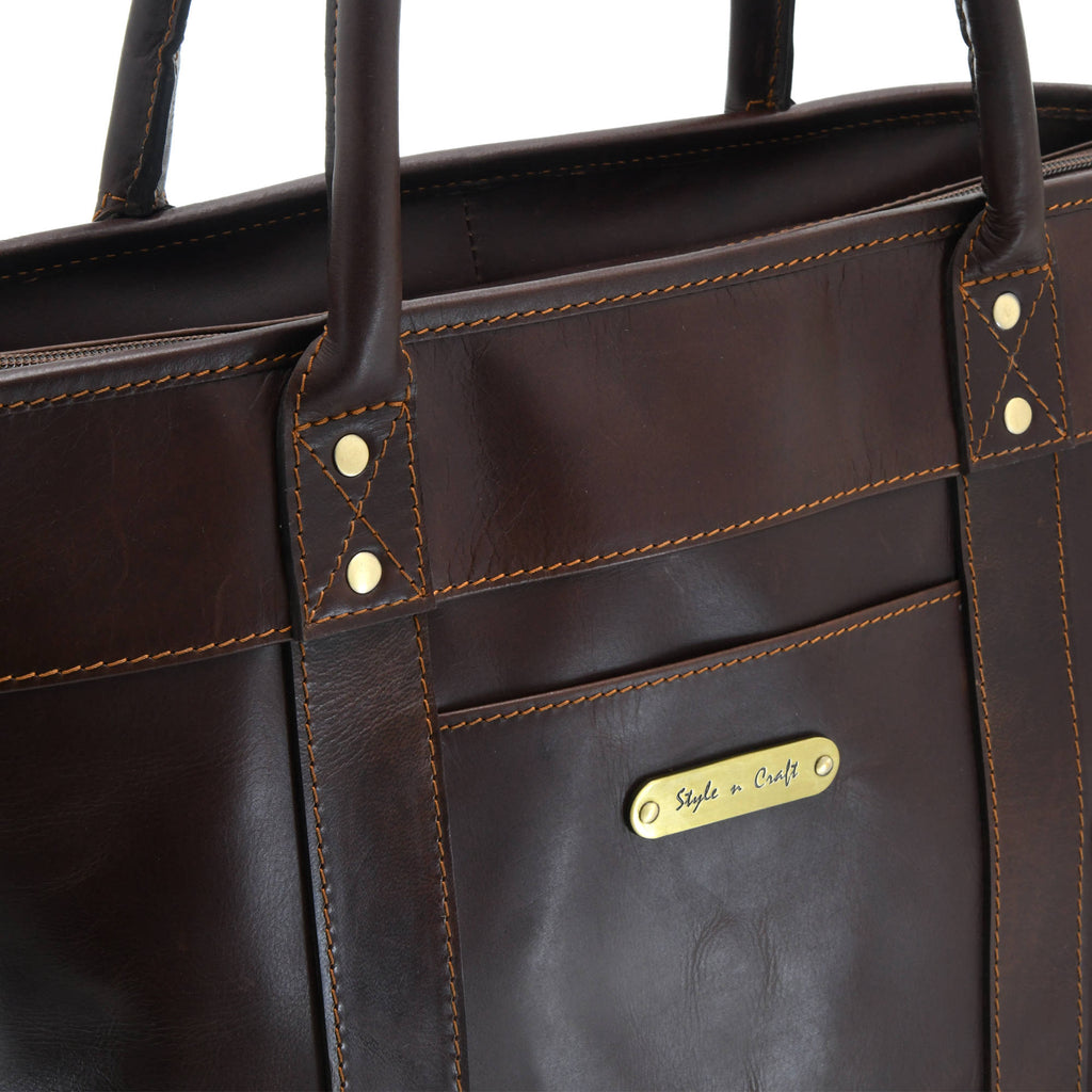 Men's Tote Bag in Full Grain Dark Brown Leather | Style n Craft | #392003