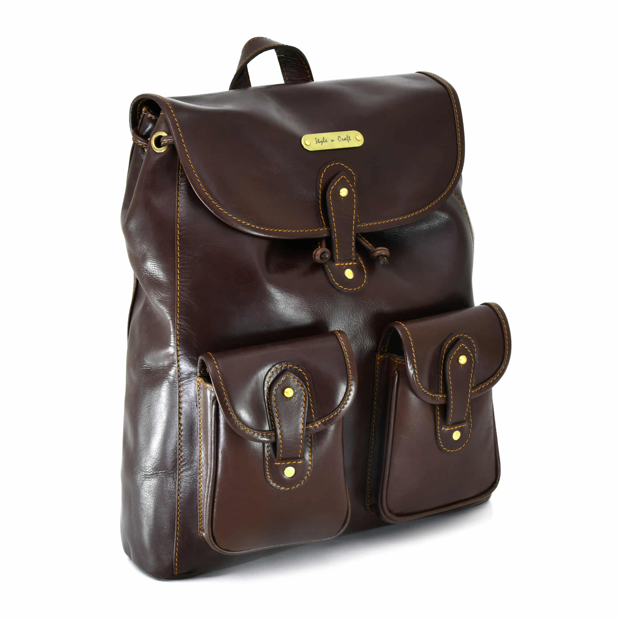 Backpack in Full Grain Leather Light Dark Brown Combination