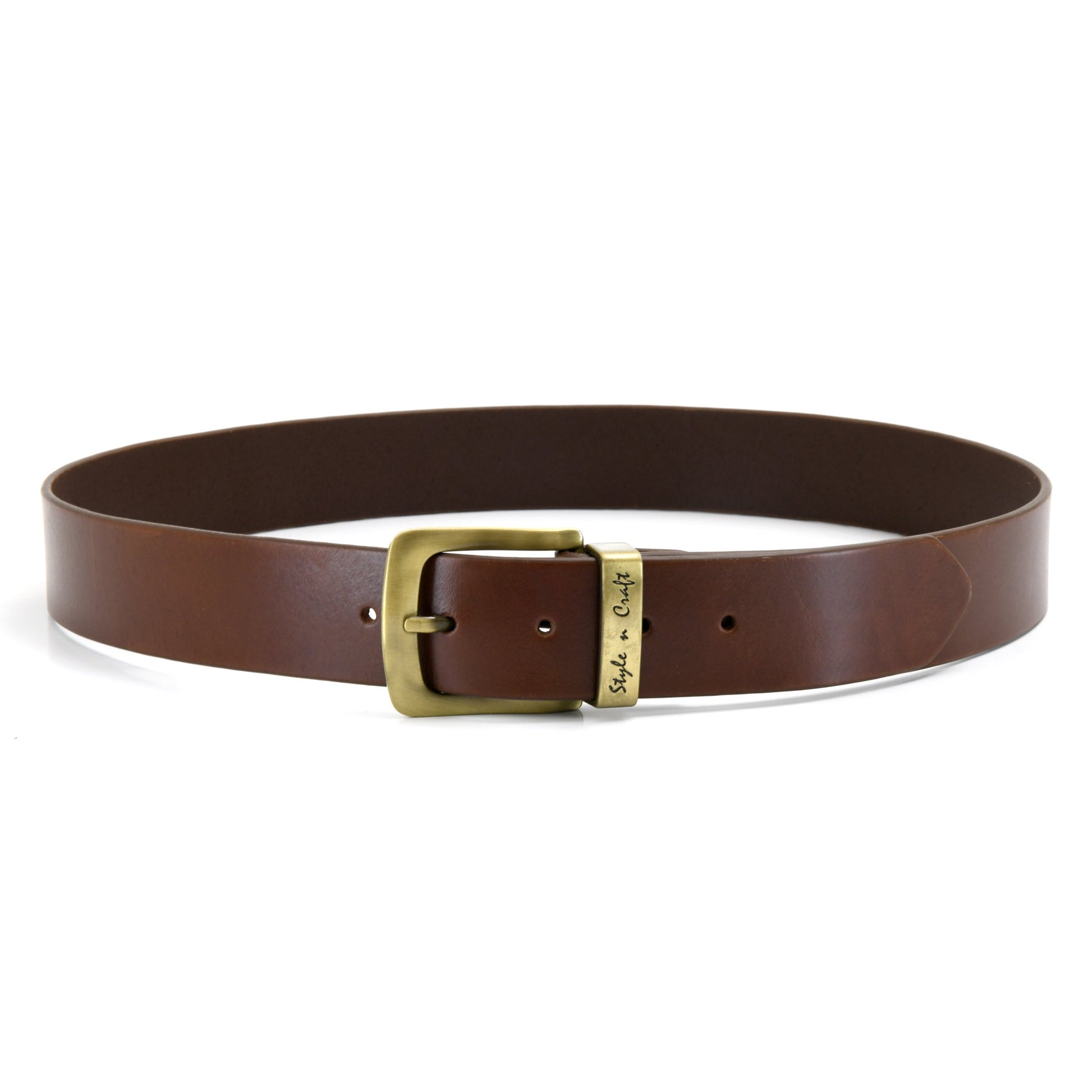 Dark Tan Leather Belt | Gold Finish Buckle | Style n Craft | #392713