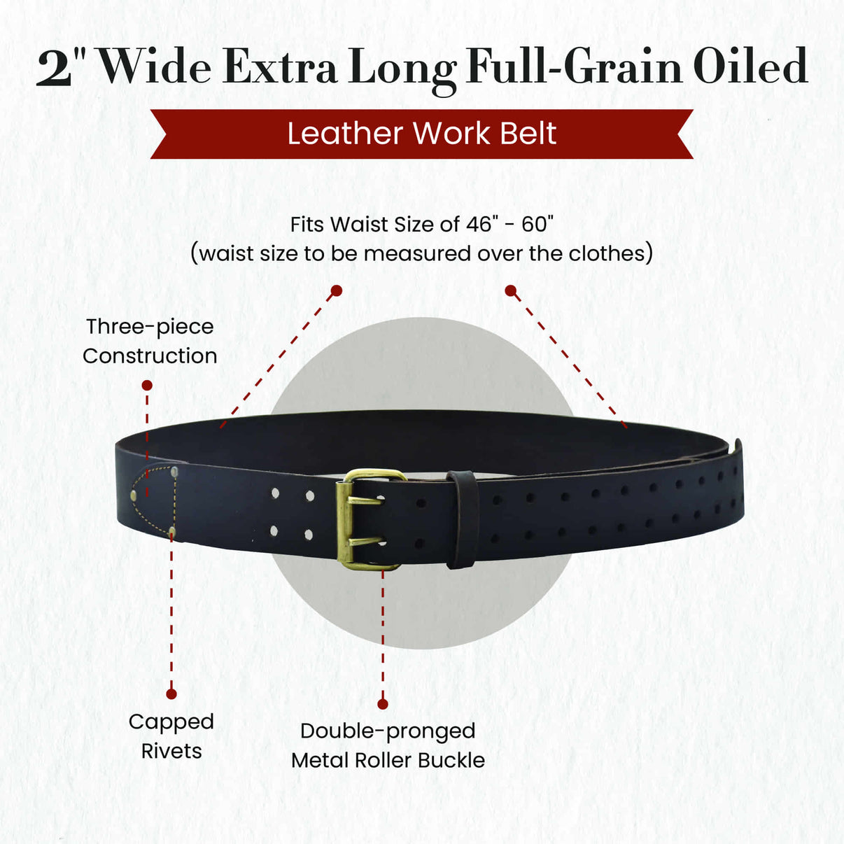 Extra Long Leather Belt | 2 Inch Wide Work Belt in Oiled Leather ...