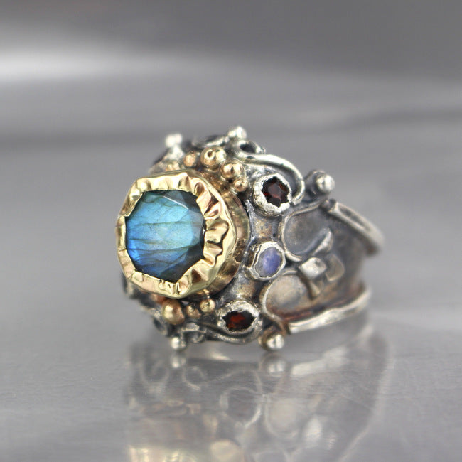 Labradorite Gold and Silver Pirate Ring – Yifat Bareket Jewelry Designs