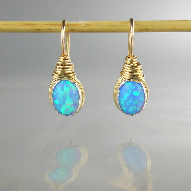 Wire Wrapped Blue Oval Opal Earrings – Yifat Bareket Jewelry Designs