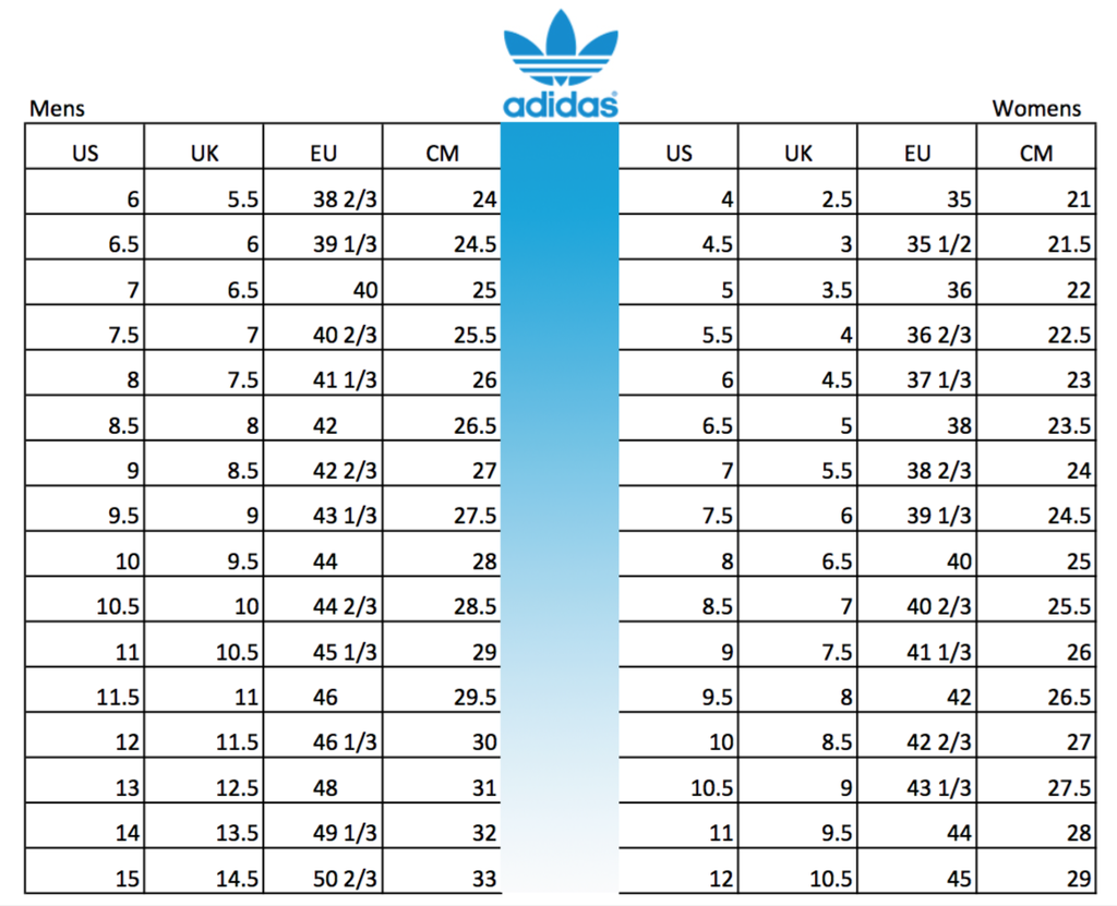 Bibliografie cijfer prioriteit adidas Size Chart– The Athlete's Foot