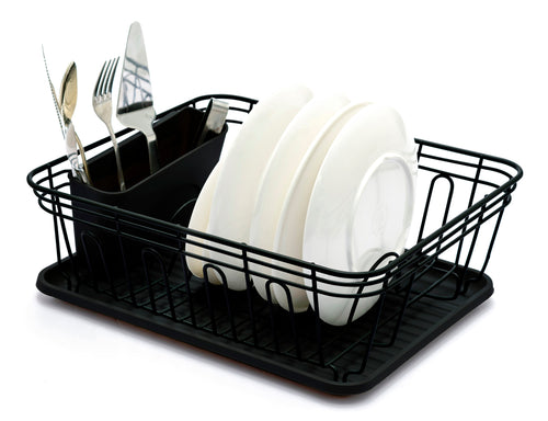 BRIAN & DANY Kitchen Dish Drainer, Large Drying Rack with Full-Mesh Storage  Basket, Wooden Handle, Removable Plastic Cutlery Tray, 18.8 x 11.6 x