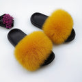 Summer Fluffy Raccoon Fur Slippers Shoes Women Real Fox Fur Flip Flop Flat Furry Fur Slides Outdoor Sandals Woman Amazing Shoes|Slippers
