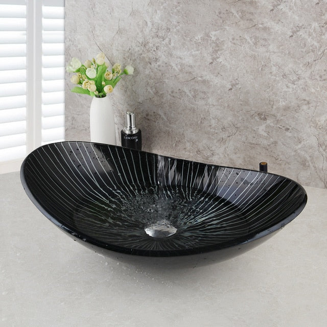 Washbasin Tempered Glass Basin Sink With Waterfall Faucet