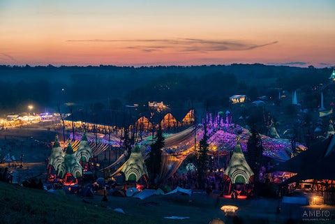 View to the Ozora Festival of psytrance culture music trippy art