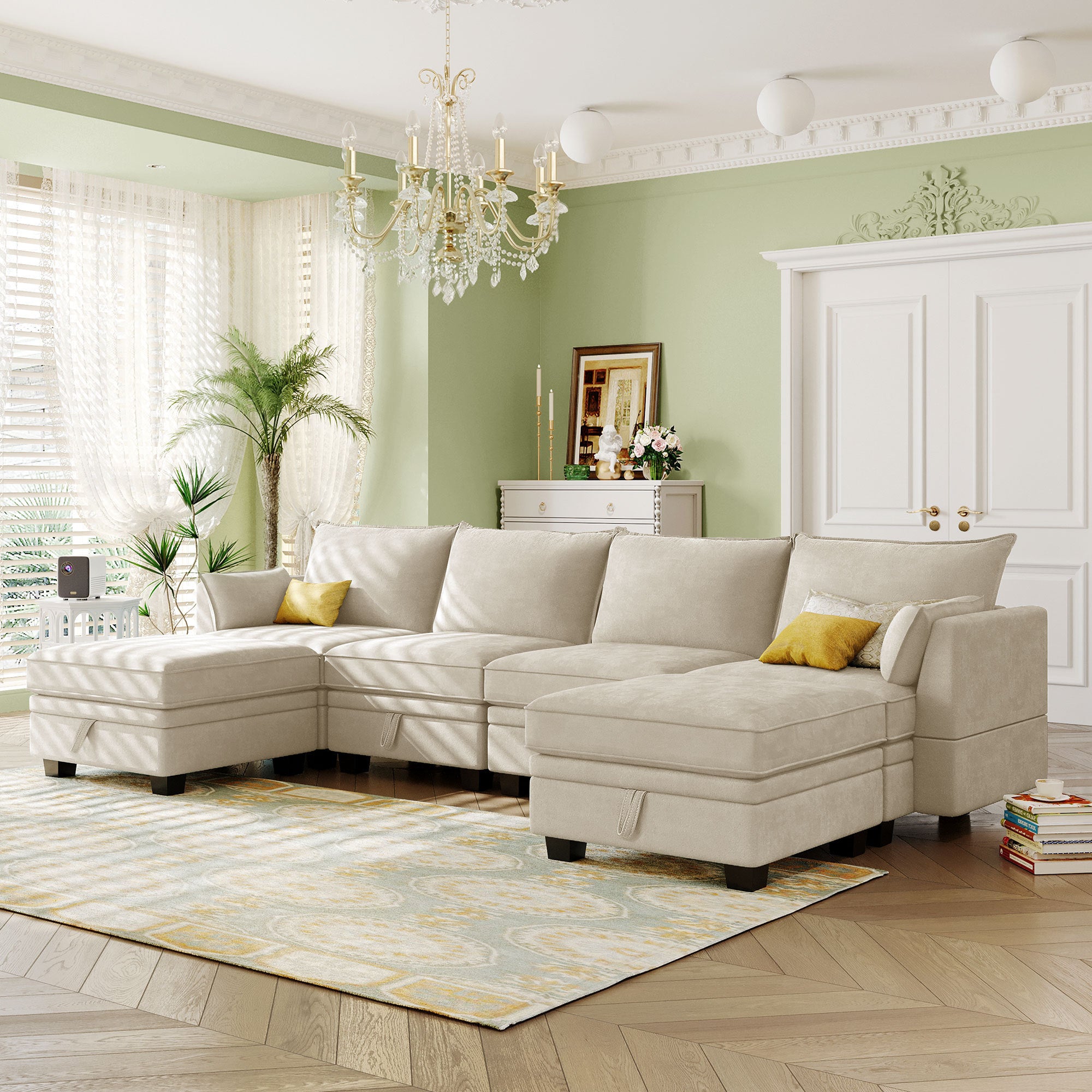 U_Style Modern Large U-Shape Modular Sectional Sofa, Convertible Sofa Bed with Reversible Chaise for Living Room, Storage Seat