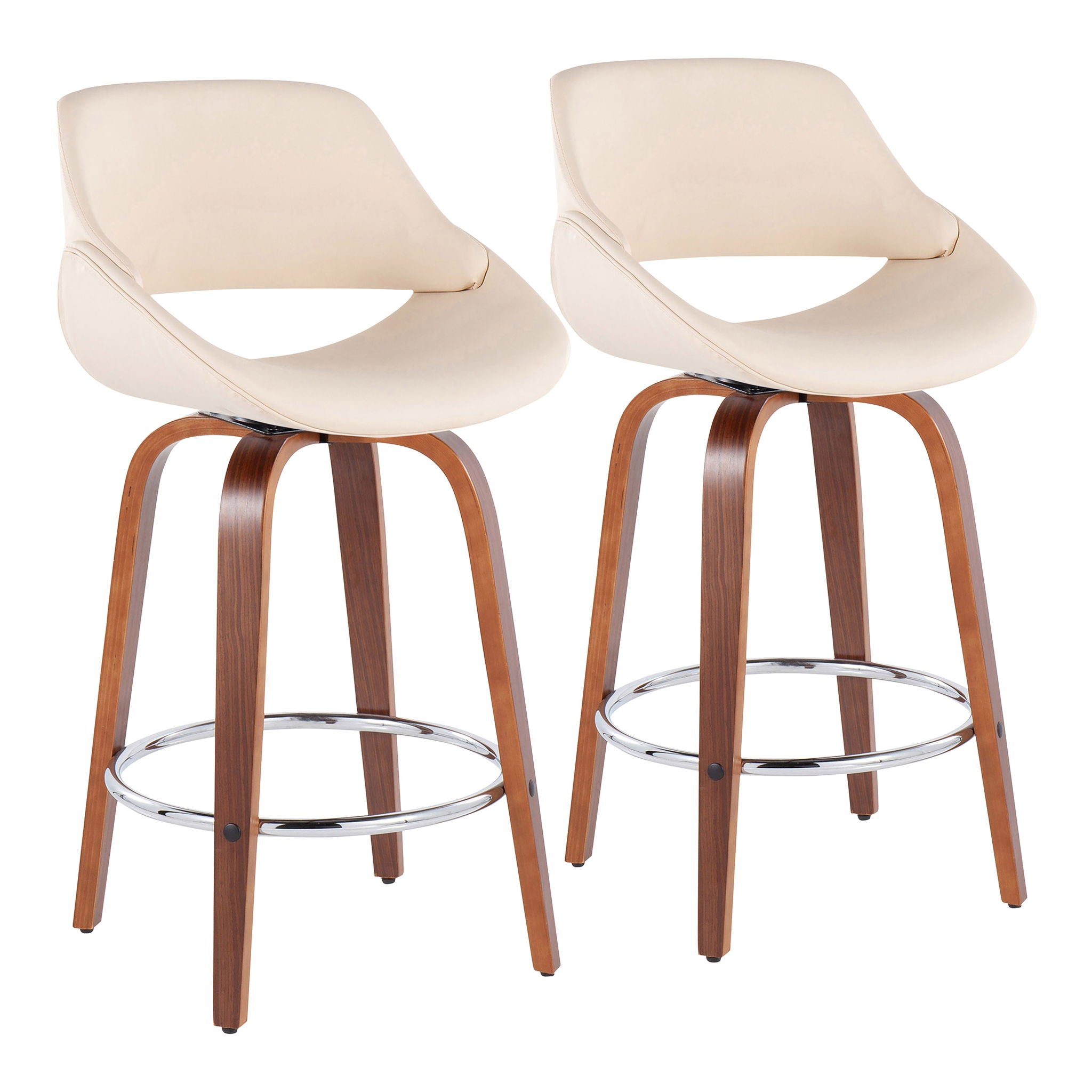 Fabrico Mid Century Modern Set of 2 Fixed Height Counter Stools with a Round Footrest