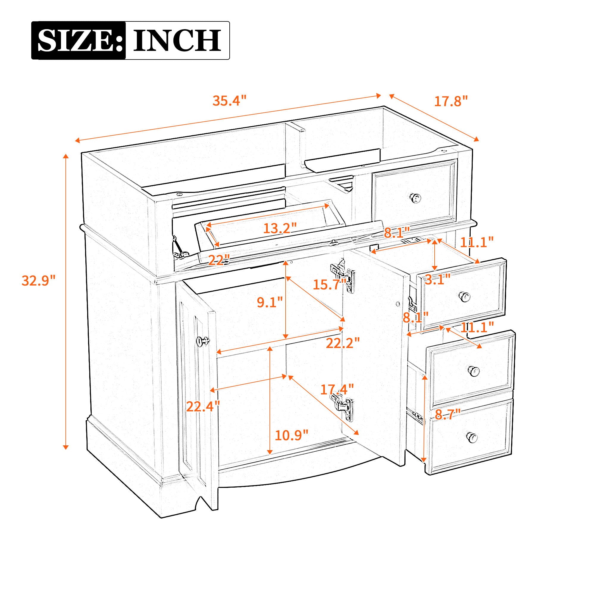 Freestanding Bathroom Vanity Without Basin Sink, Frame Cabinet with 3 Drawers and Adjustable Shelf for Storage
