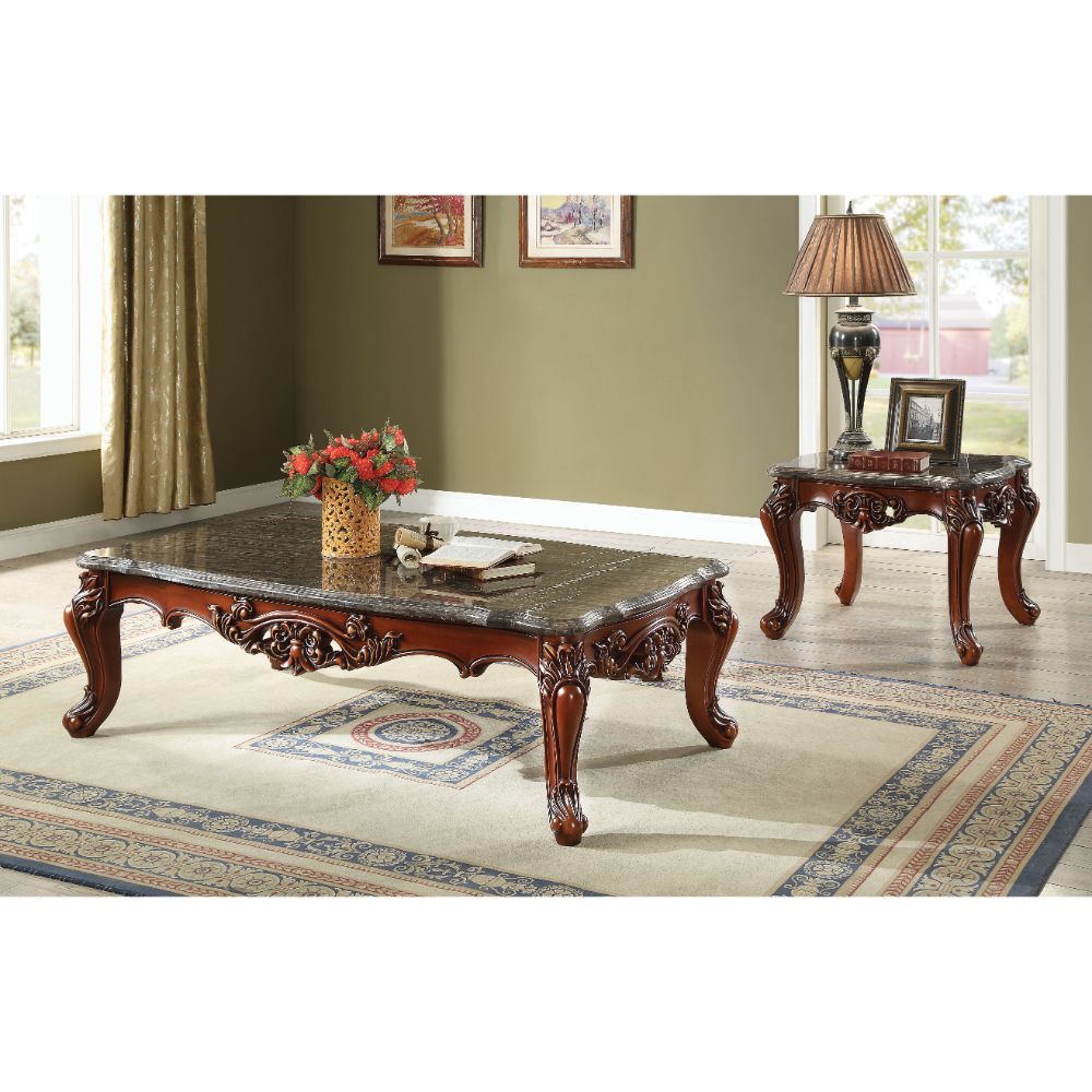 Coffee Table in Eustoma Style: Marble and Walnut Combination