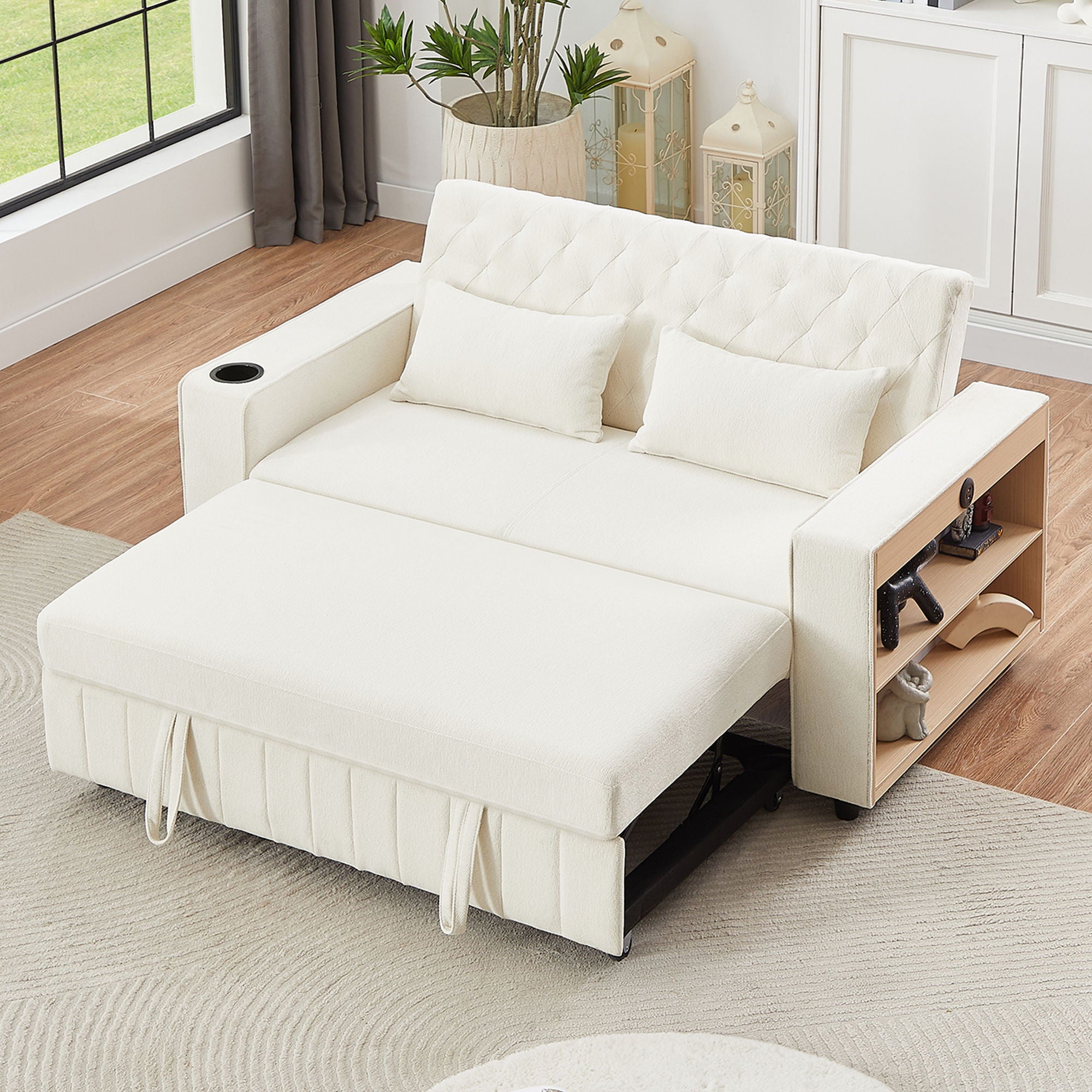 Living Room's Convertible Pull-Out Sofa Bed with an Adjustable Backrest