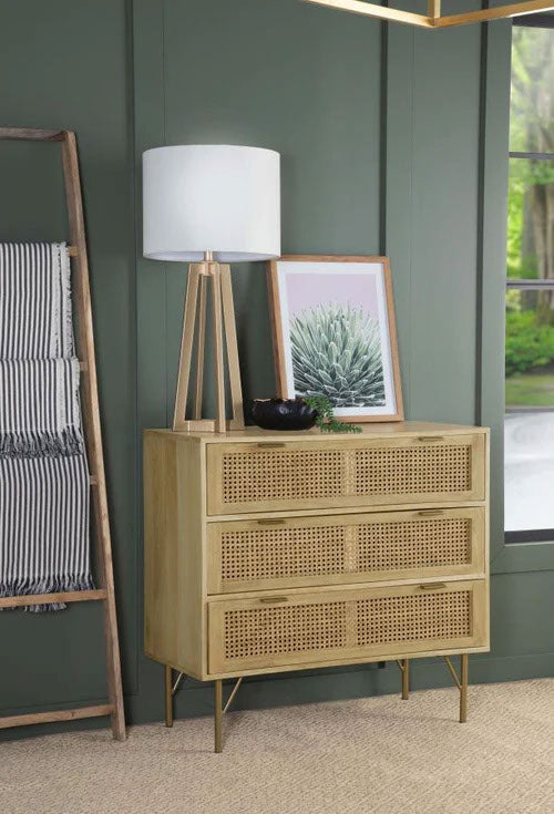 3-Drawer Accent Cabinet - Natural And Antique Brass