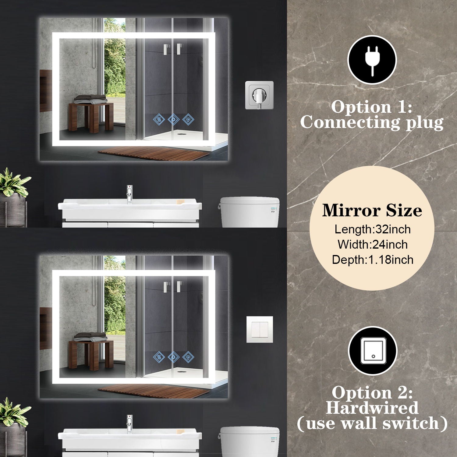 3000-6000K LED Bathroom Mirror With Lights, Anti-Fog Dimmable Lighted Wall Mounted Vanity Mirror Master Bath Modern Makeup (Only Mirrors, Not Cabinets) Horizontal & Vertical - Image 17