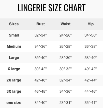 Mesh Lingerie Size Chart