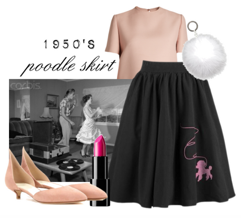 ATOMIC BLACK ROCKABILLY SKIRT WITH PINK POODLE